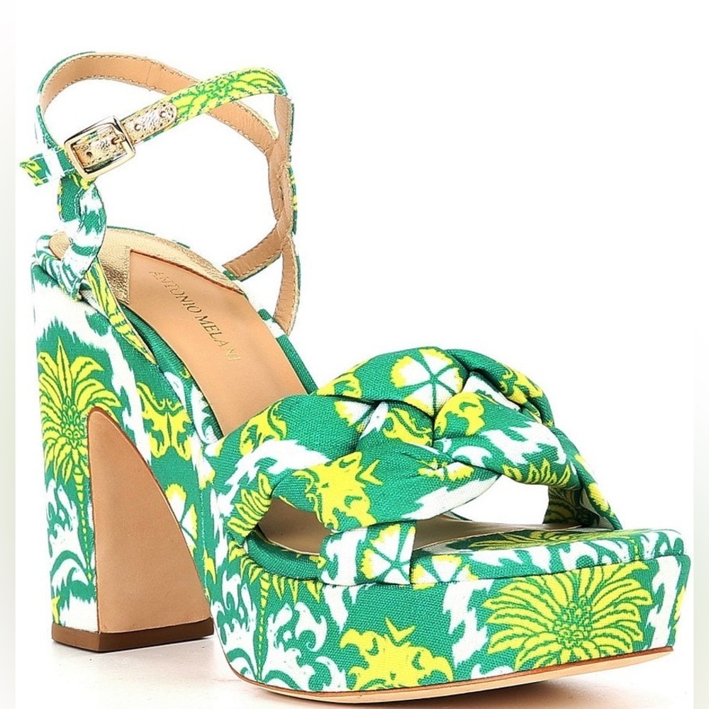 Antonio Melani Bold floral platform sandals green and yellow pattern